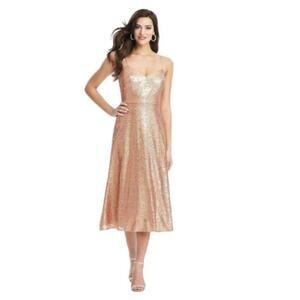 NWT‎ Dessy Collection Elle Sequin Rose Gold Midi Dress Sz 2
